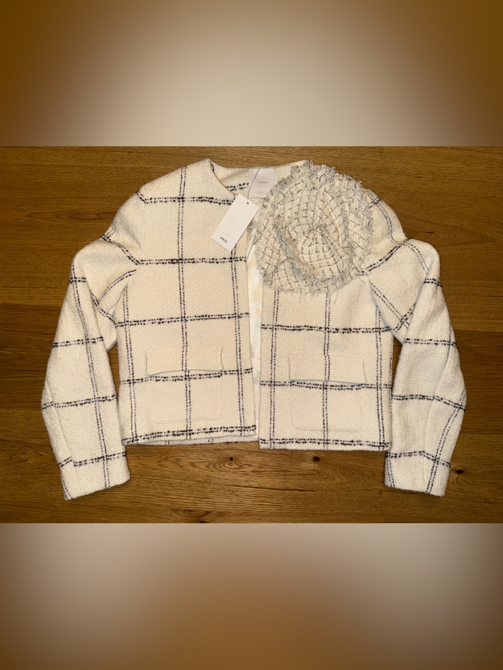 Mango | Women's Maxi Floral Tweed Blazer in Cream | Size L | NWT - Picture 8 of 16